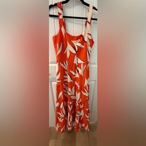 Vibrant Orange and White Floral Midi Dress